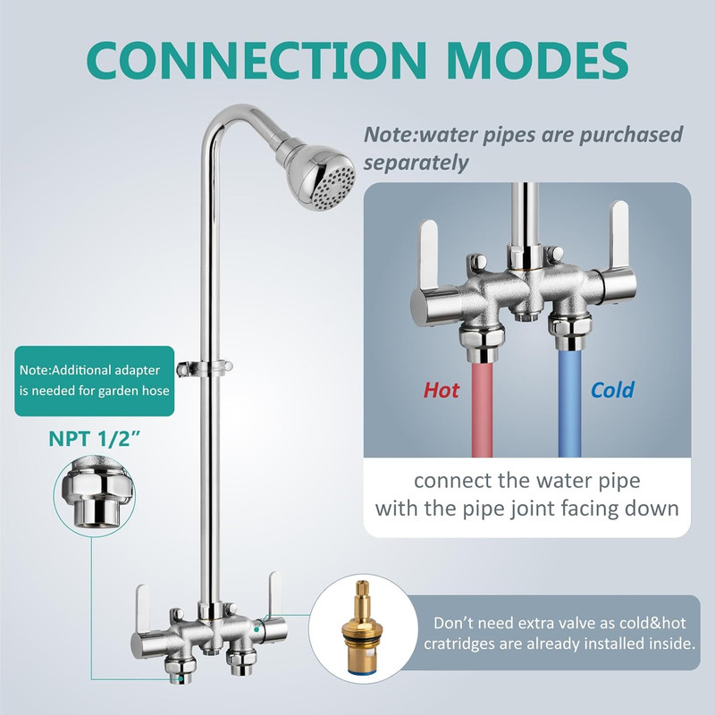 31" Outdoor Shower System Exposed Chrome Brass Mixing Valve 2-Handle Shower Kit gallery