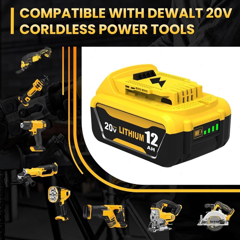 2Pack 12.0AH replace For DeWalt 20V 20 Volt Max Lithium Battery DCB206 DCB205-2 gallery