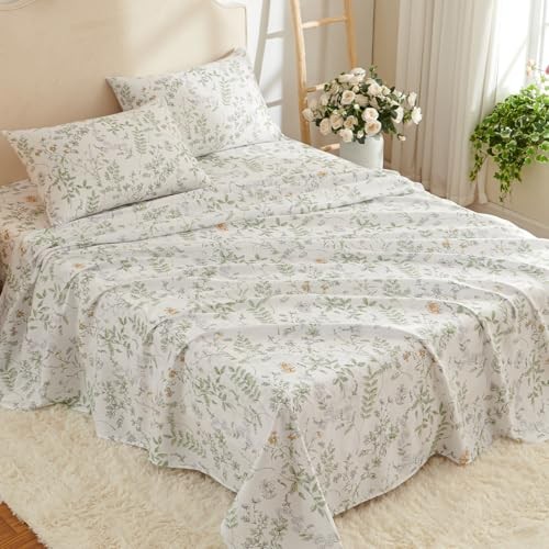 Botanical Bed Sheets Size 4 Piece Sheet Set, Sage Queen Green Botanical Jfs775 gallery