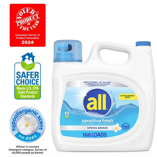 All Sensitive Fresh Liquid Laundry Detergent 208 fl oz 166 Loads Hypoallergenic gallery