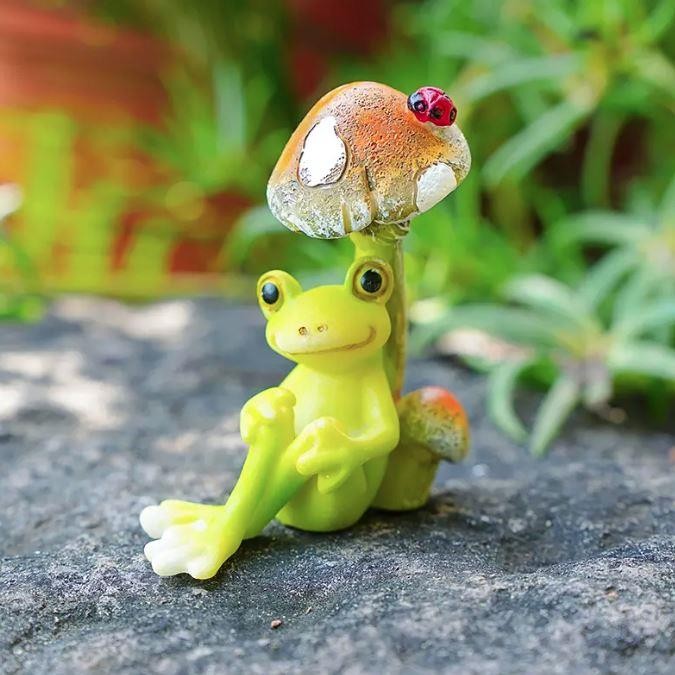 Miniature Fairy Garden Frog Sitting Next to Mushroom - Buy 3 Save $5 gallery