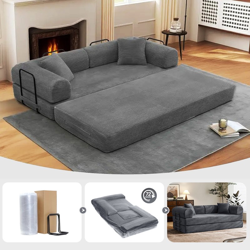 Sectional Sofa Bed Comfy Boneless Modular Corduroy Sofa Couch Convertible 4 in 1 gallery