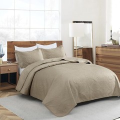 3 Piece Embossed Quilted Bedspread Reversible Queen King Size Coverlet Bed Throw