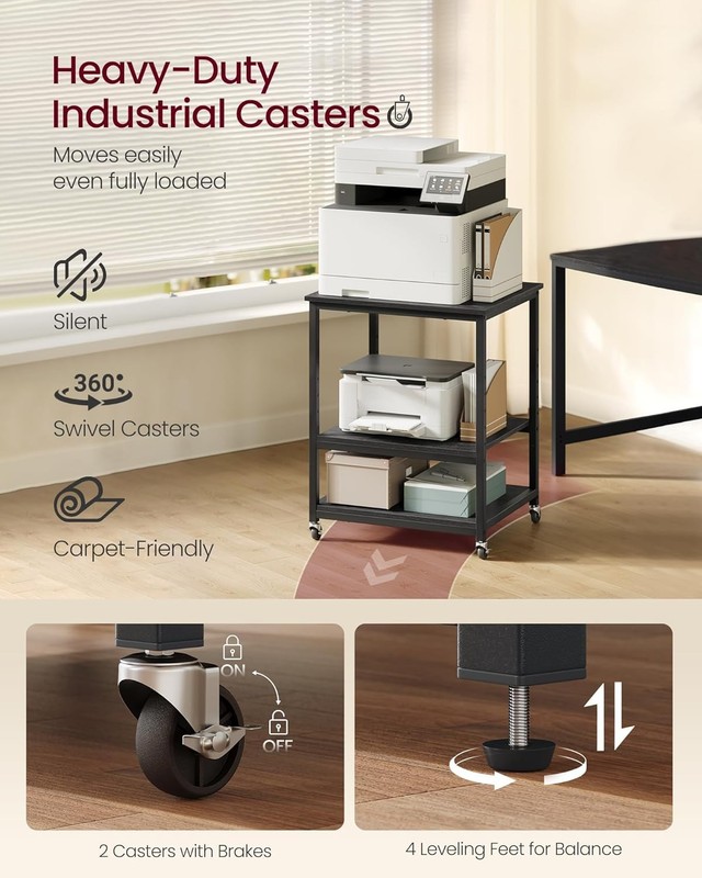 Mobile Printer Stand Rolling Printer Cart Under Desk Table W/ Lockable Wheels gallery