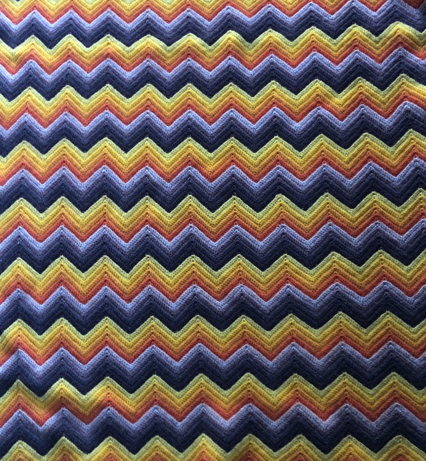 Vtg Handmade Crochet Chevron Stripe Throw Blanket Orange Yellow Brown gallery