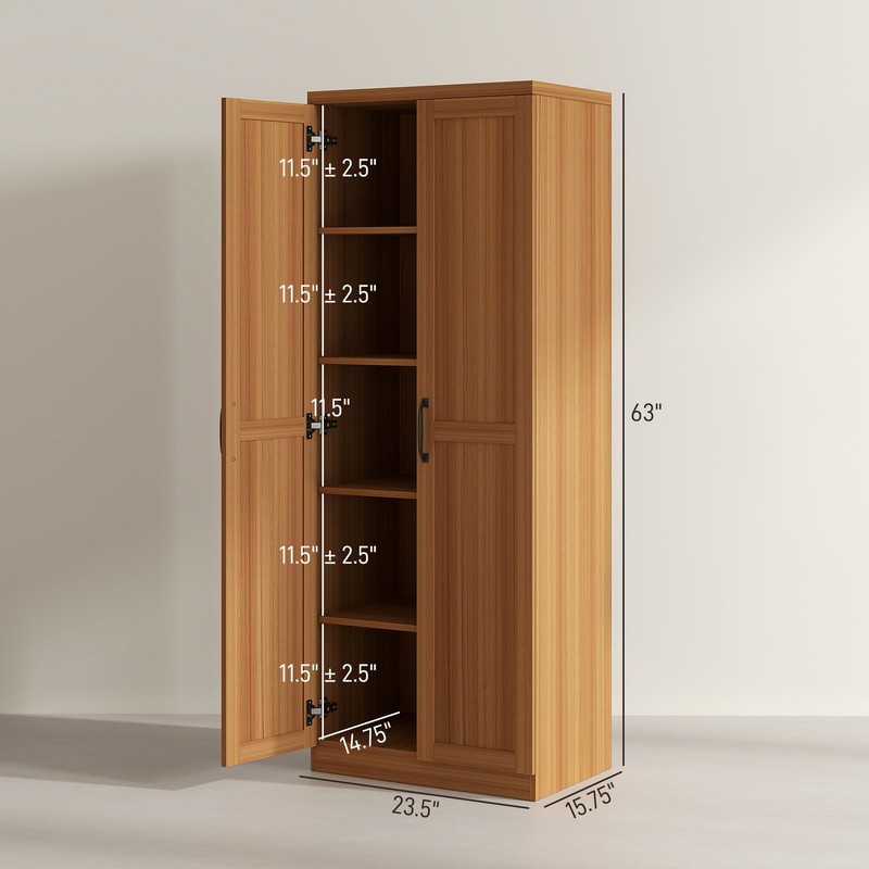 63" Rustic 2-Door Kitchen Freestanding Storage Cabinet Pantry Shelves, Brown gallery