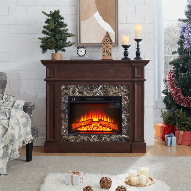 Cherry Freestanding Electric Fireplace Modern Space Heater with Mantel & Remote gallery