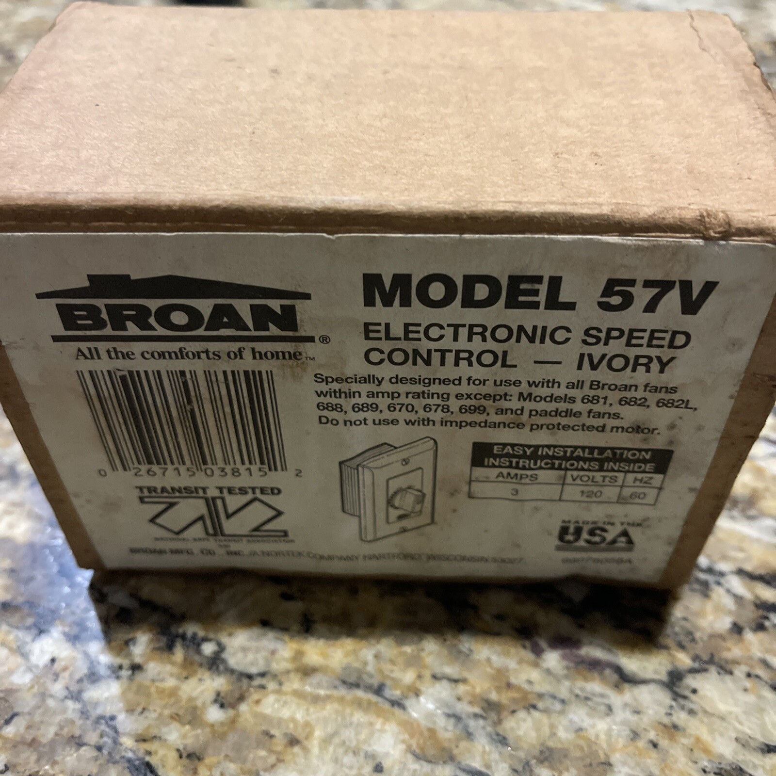 Variable Speed Electronic Control Broan 120 volts 3.0 AMPS 57V Ivory gallery