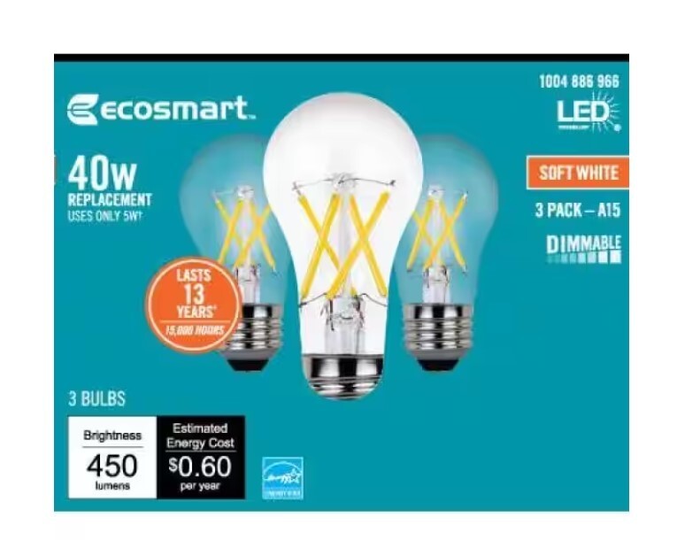 ECOSMART LED 40W SOFT WHITE A15 DIMMABLE LIGHTBULB FG-04056 - 6-PACK gallery