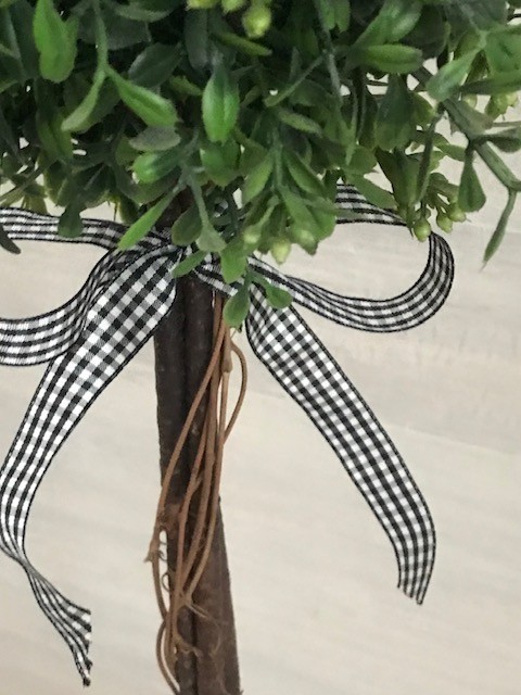 BOXWOOD TOPIARY 24" TALL ARTIFICIAL PLANT TREE WITH FRENCH LOGO GRAY POT gallery