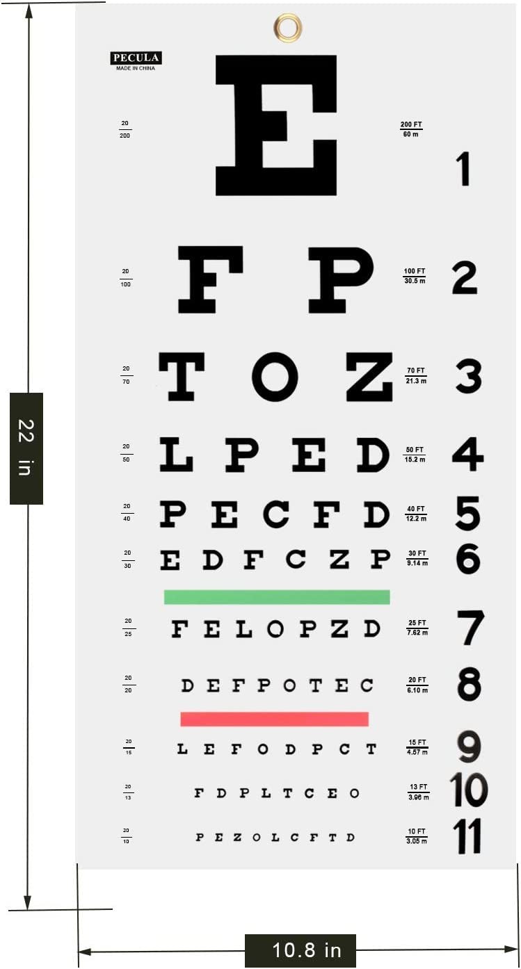 PECULA Eye Chart for Exams - Snellen Wall 20 240"L x 10.8"W, Green,Red gallery