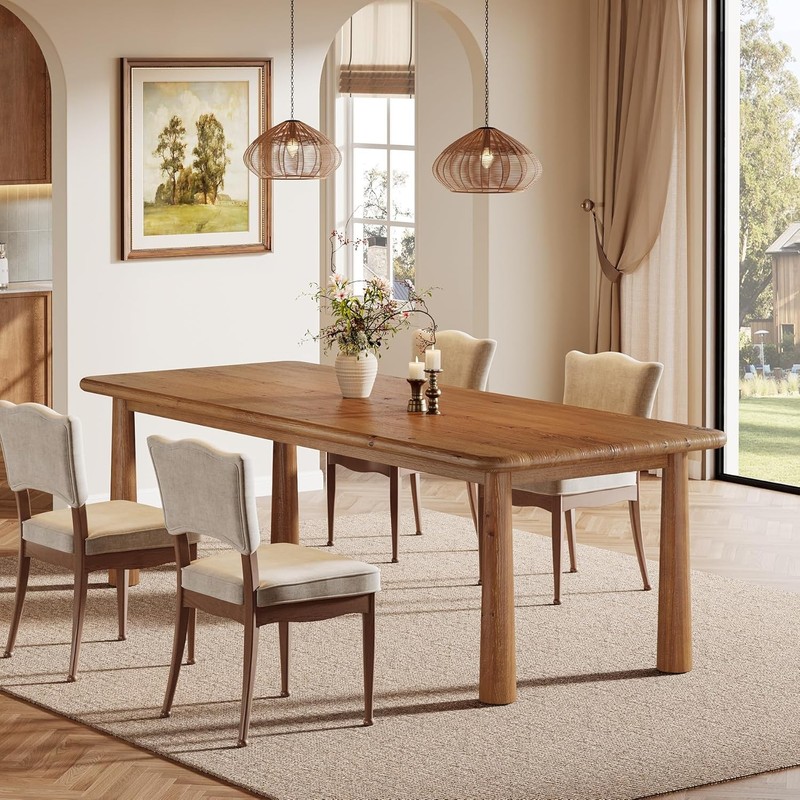 63-Inch Solid Wood Dining Table Farmhouse Kitchen Dinner Table for 4-6 People gallery