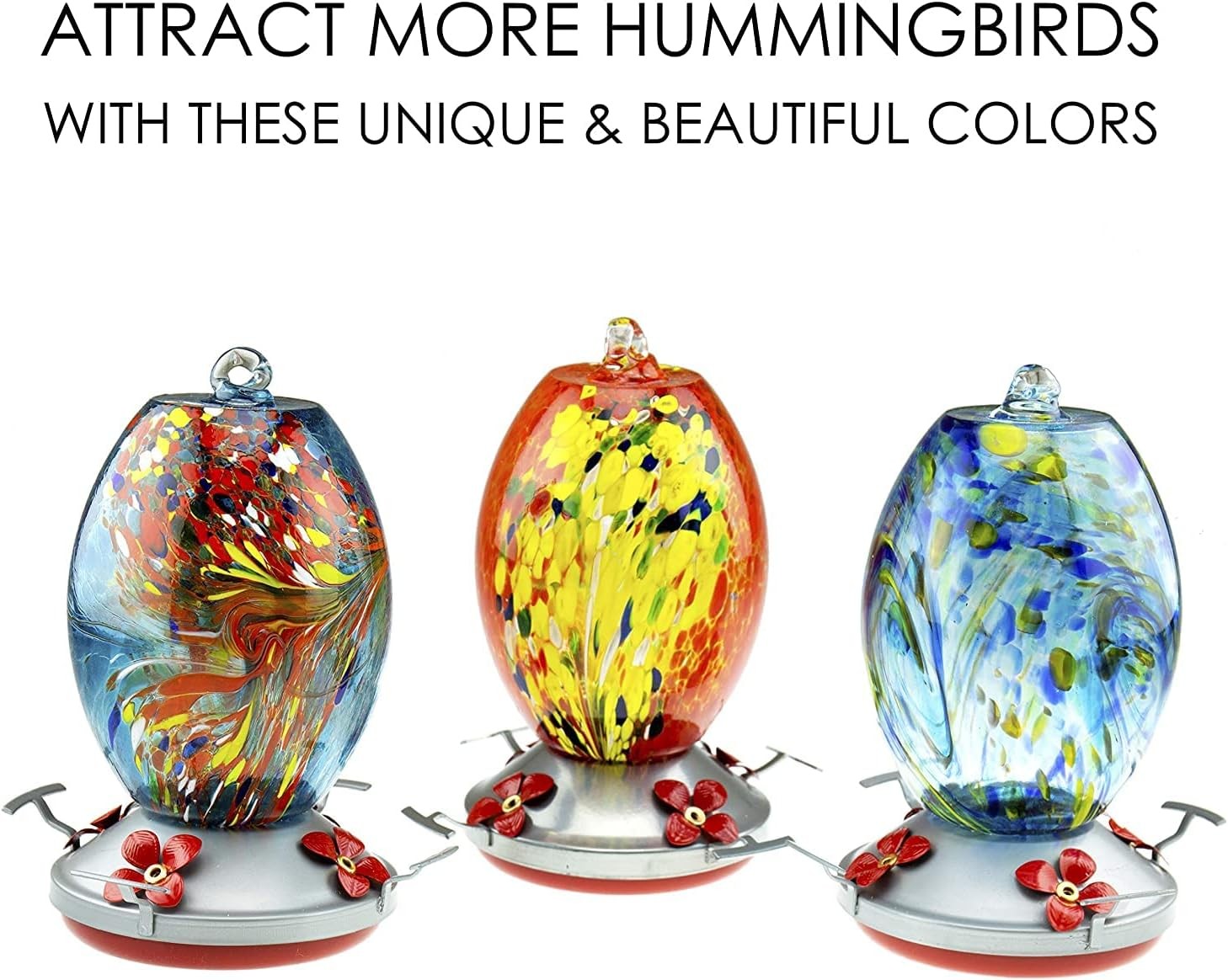 Hummingbird Feeder W/ Perch Hand Blown Flat Glass in Red 27 Fluid Ounces Humming gallery