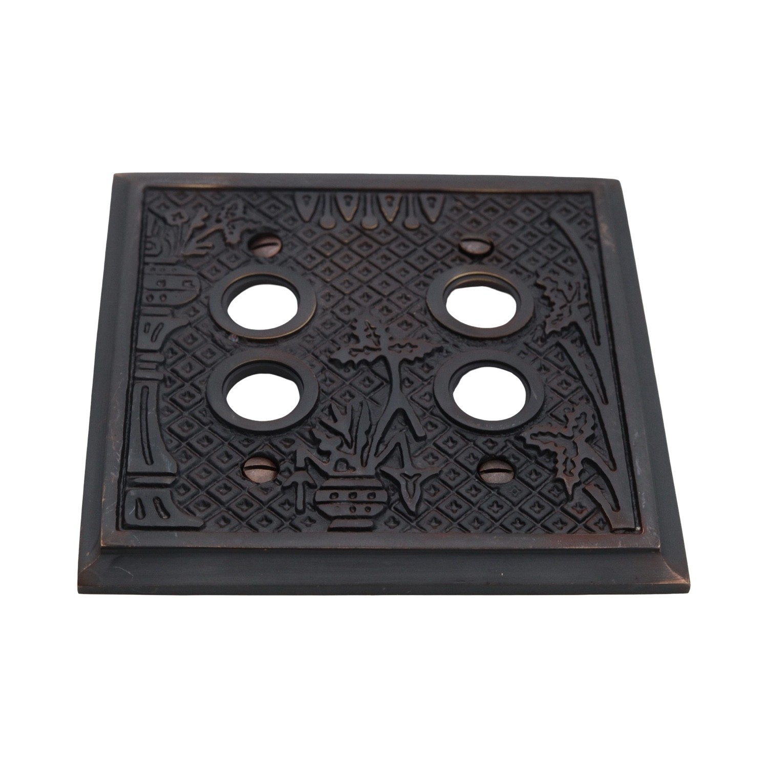 Victorian Style Double Gang Push Button Switch Cover Plate Heavy Bronze gallery