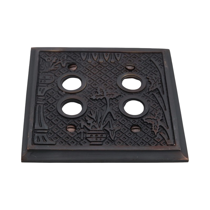 Victorian Style Double Gang Push Button Switch Cover Plate Heavy Bronze gallery