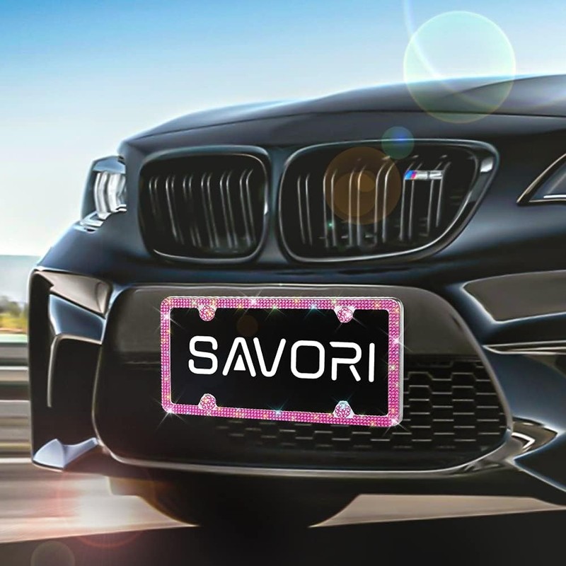 Bling License Plate Frames Stainless Steel 4 Holes 3 Row Slim Design with Car Li gallery
