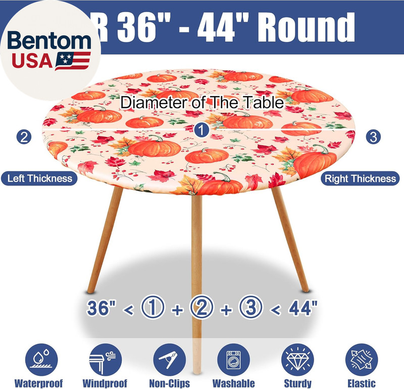 Round Spandex Thanksgiving Tablecloth, Elastic Fitted Waterproof Tablecloths for gallery