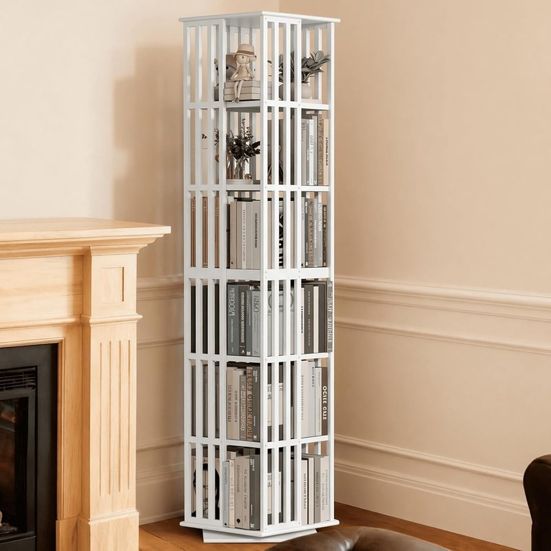 Rotating Bookshelf Tower– 6 Tier 360° Bamboo Spinning Book Shelves Space-Saving gallery