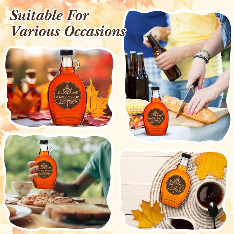 12 Pack 8oz Reusable Glass Maple Syrup Bottles with Lids Loop Handle for Juice gallery