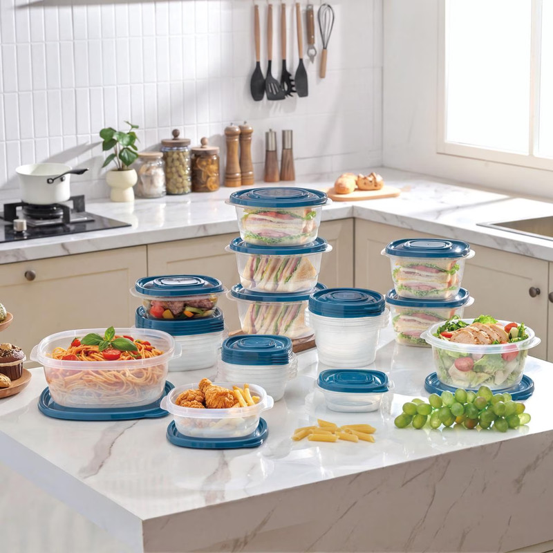 Plastic Food Storage Containers 42 Pack Meal Prep Box Stacking Lunch Bowl Teal gallery