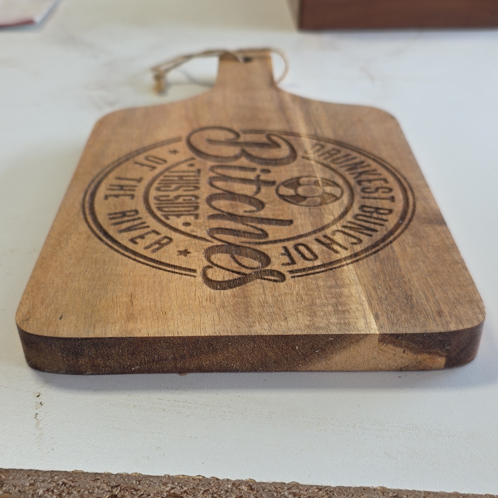 Handmade Small Medium Brown Wood Cutting Board Rectangle With Handle Engraved gallery