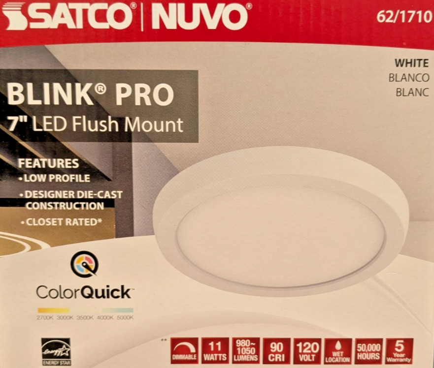 SATCO BLINK PRO 7" LED FLUSH MOUNT WHITE FIXTURE WHITE DIMMABLE & CCT 62-1710 gallery