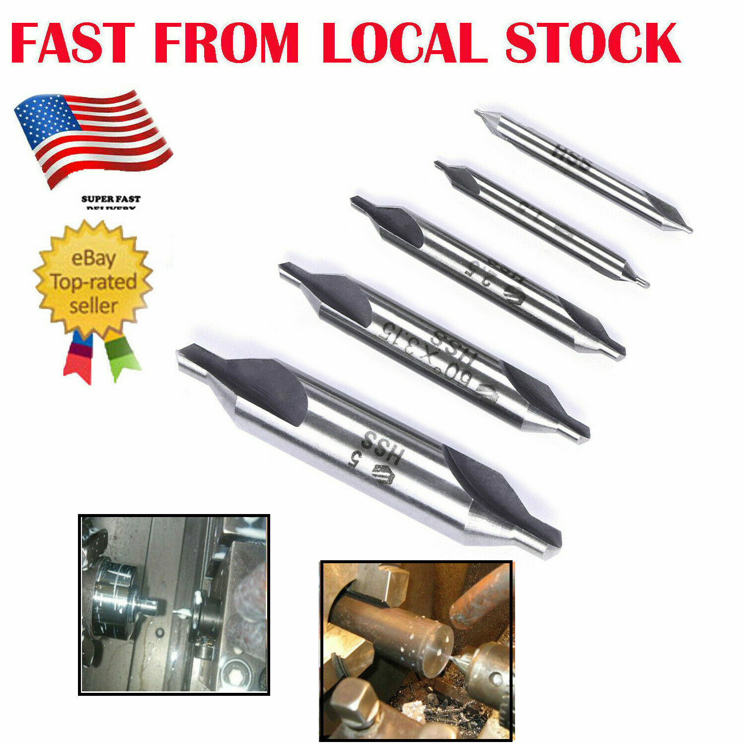 5Pc Combined Center Drill Bit Set Premium HSS Countersink #1, #2, #3, #4 and #5 gallery
