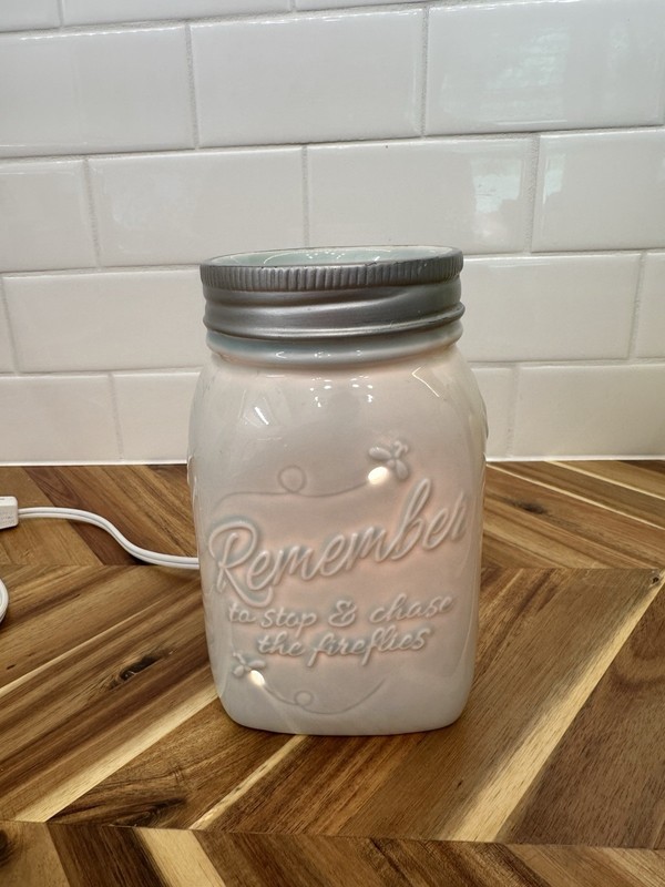 Scentsy Full Size Warmer CHASING FIREFLIES By Heidi Pale Blue Mason Jar gallery