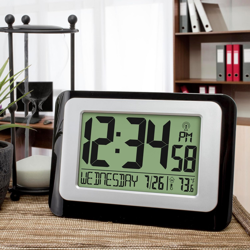La Crosse Technology W88631 Digital Atomic Black Wall Clock with Temperature gallery