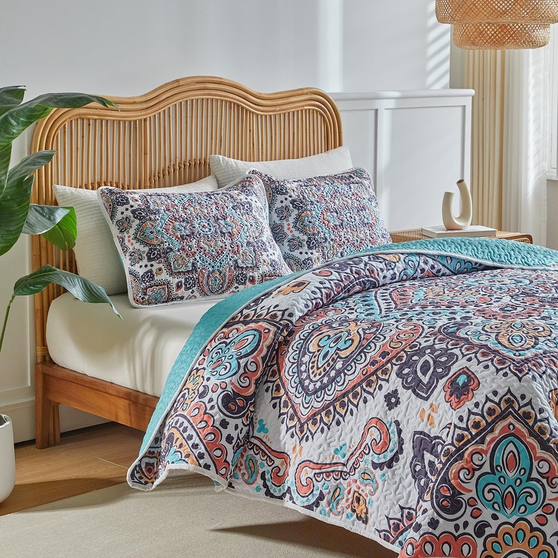 Boho Quilt Set King Size - Reversible Summer Bohemian Quilt Bedding Set, 3 Pi... gallery