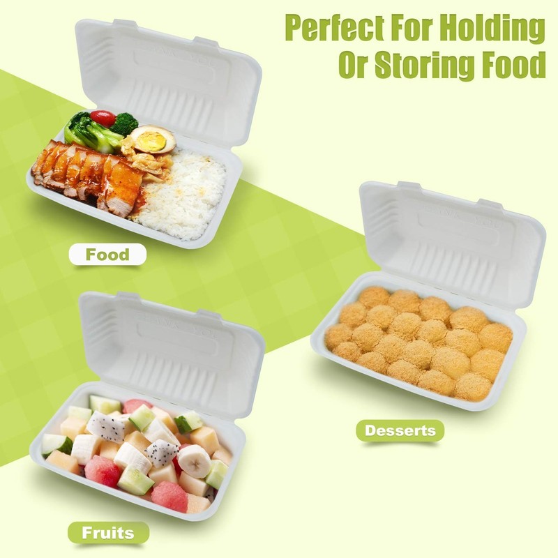 125 Pack 9x6x3 Compostable Clamshell Food Containers Hinged Take Out Boxes gallery