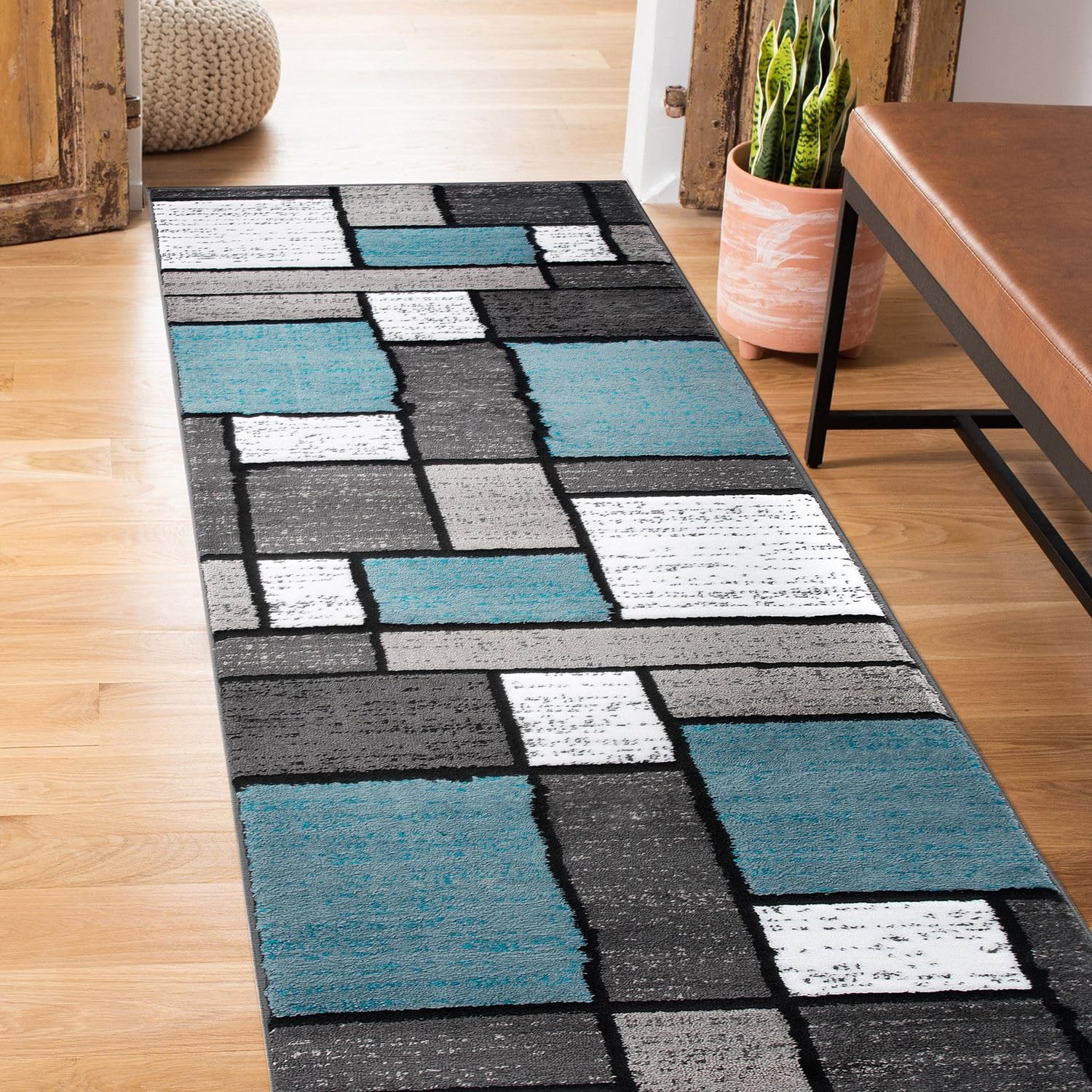 Contemporary Modern Boxes for Home 2' x 7'2" (Rectangular), Blue gallery