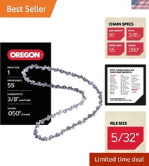 Semi-Chisel Replacement Chainsaw Chain – 55 Drive Links, 3/8″ Pitch, .050″ Gauge