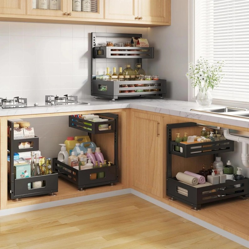 2 Pack Under Sink Organizer,Pull Out Cabinet Organizer with Smooth Cylindrical R gallery