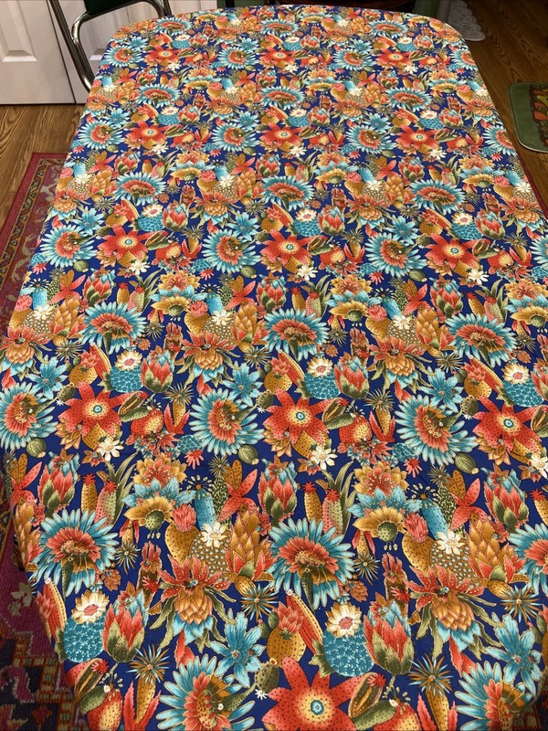 Vtg Handmade Cactus Desert Tablecloth Cover Blooming Succulents Flowers 78”X 82” gallery