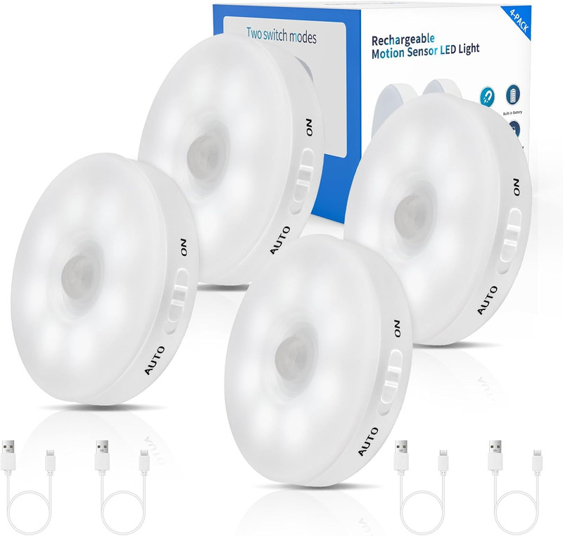 Bright LED Rechargeable Motion Sensor Lights - 4 Pack for Indoor Use gallery