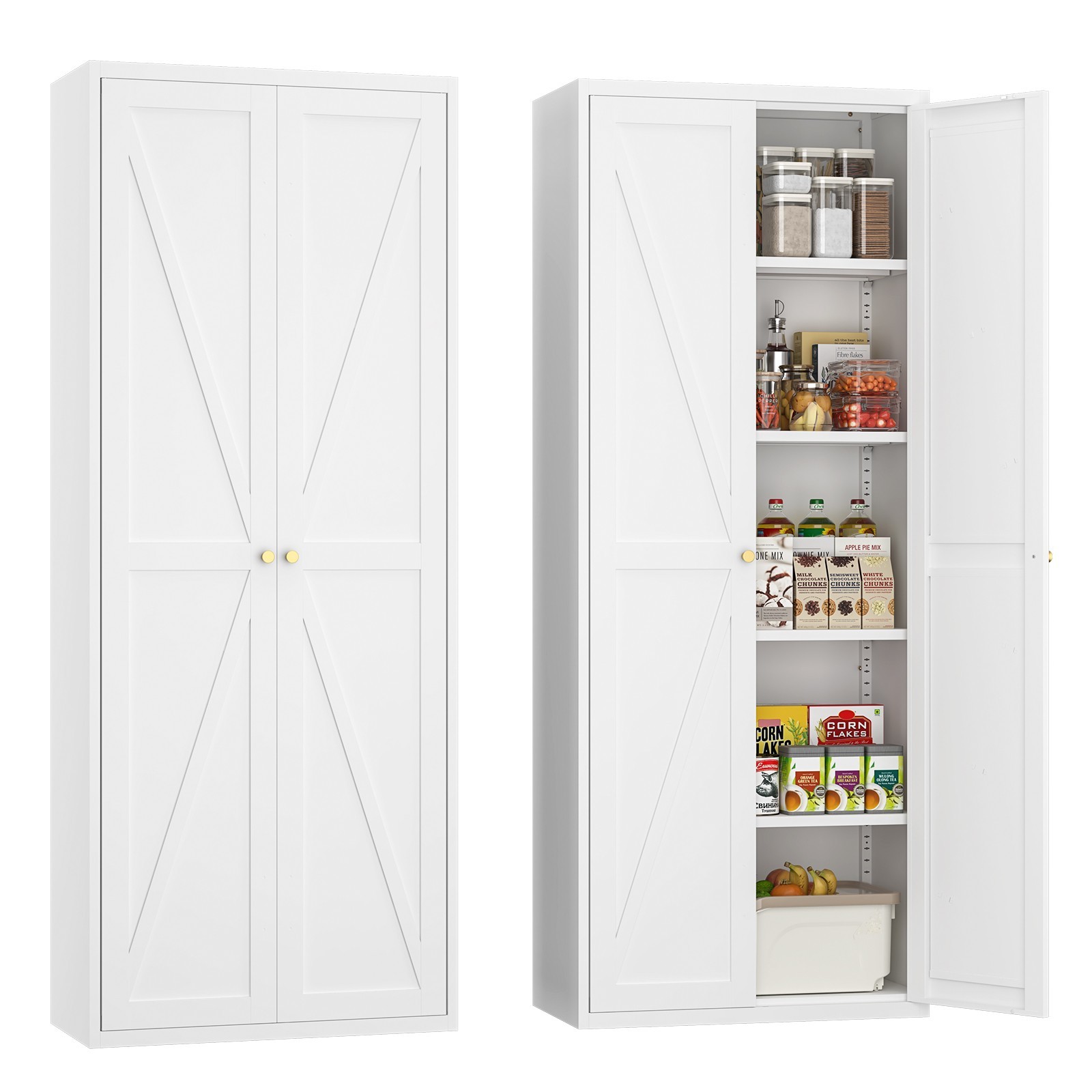 71" Kitchen Pantry Storage Cabinet, Metal Storage Cabinet with Doors and Shelves gallery