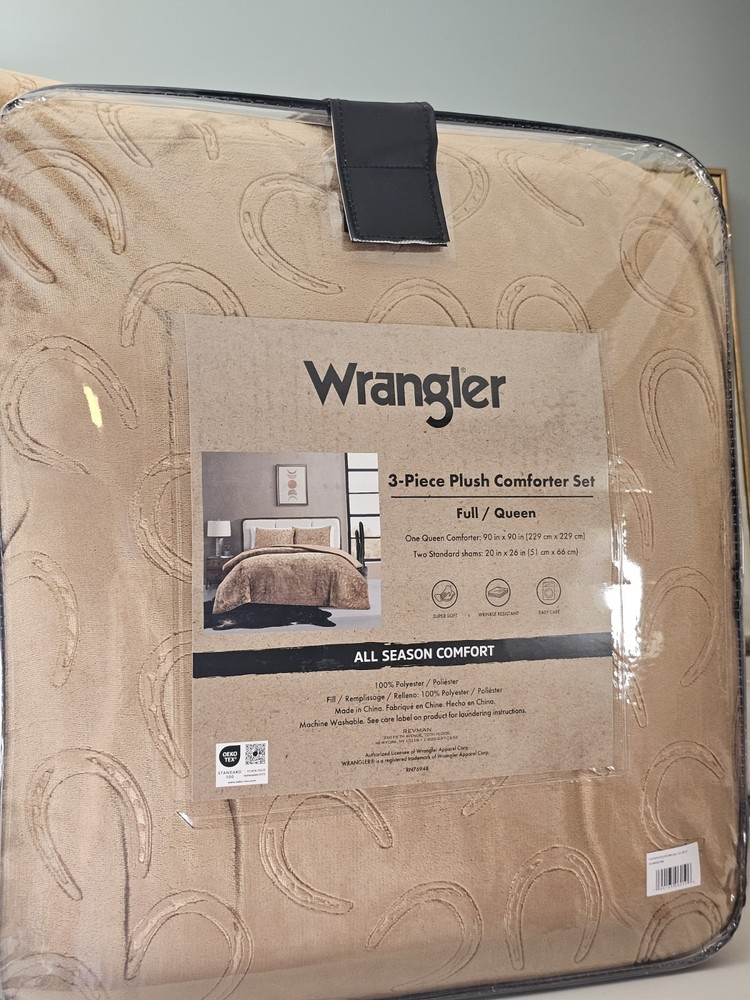 Wrangler Plush Full/Queen Comforter Set 3Pc Beige Horseshoe 90x90 viral