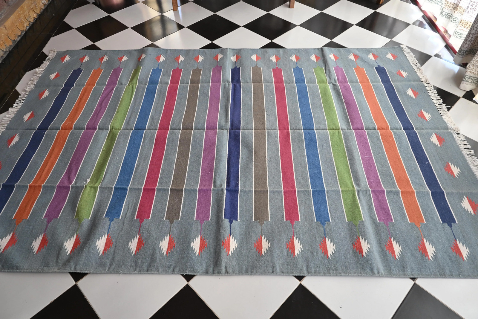 Rugmoda Cotton Blue Multicolor Striped Geometric 5x8 ft Living Room Area Rug gallery