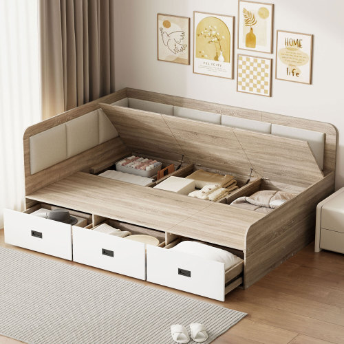 Twin Full Size Daybed with Drawers Storage Compartments Wood Platform Bed Frames gallery
