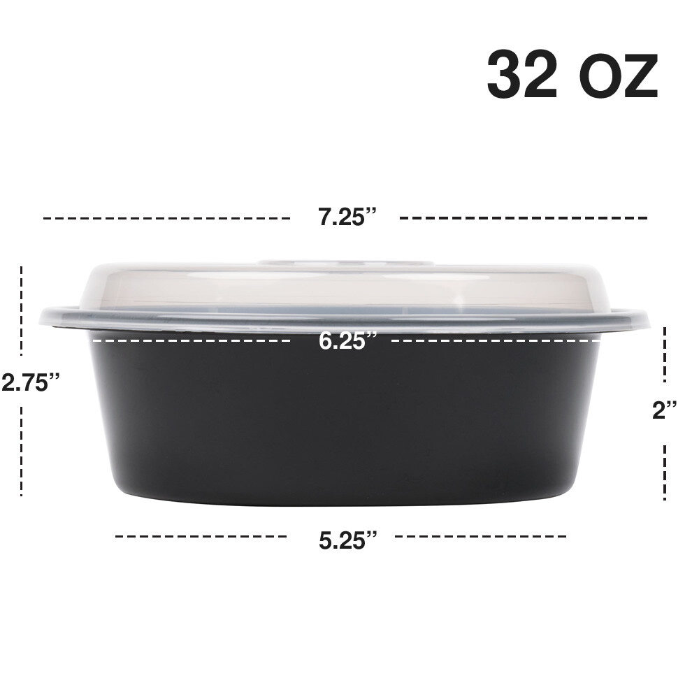 Pactiv 32 oz Plastic 7" Round Meal Prep Food Containers with Lids, Made in USA gallery