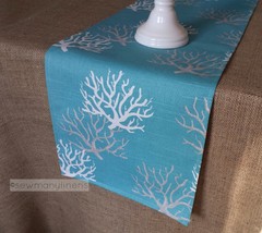 Aqua Turquoise Spa Blue Table Runner Coral Reef Nautical Coastal Decor Linens