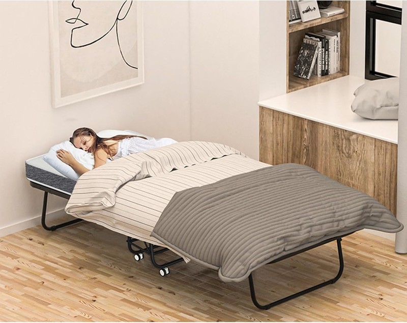 Large Folding Bed with Mattress for Adult - 75''X46'' Foldable Rollaway Bed for gallery