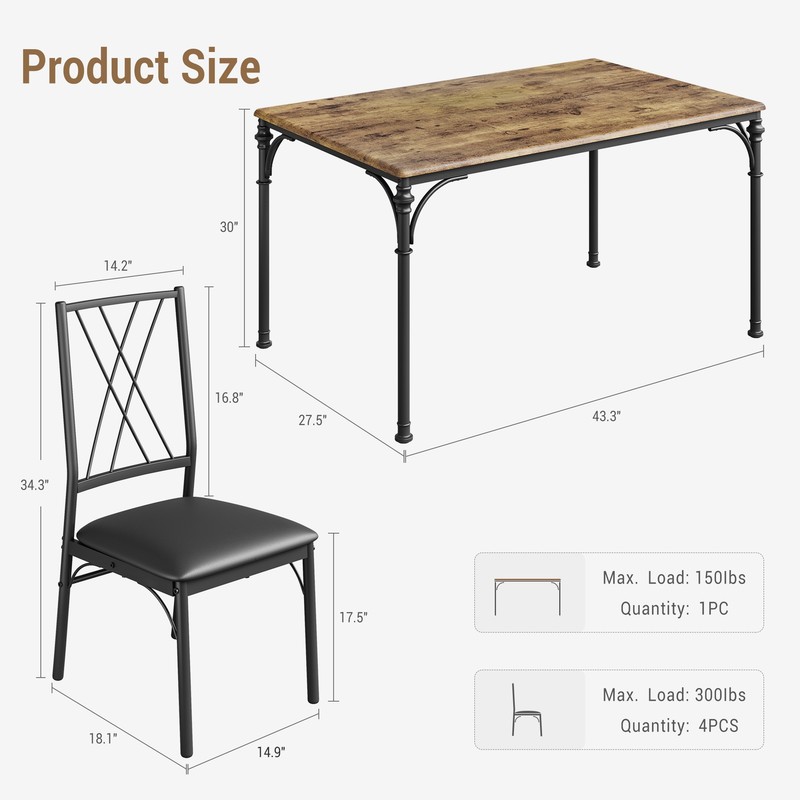 5-Piece Space-Saving Dining Table Set Rectangular Wood Dinette Set with 4 Chairs gallery