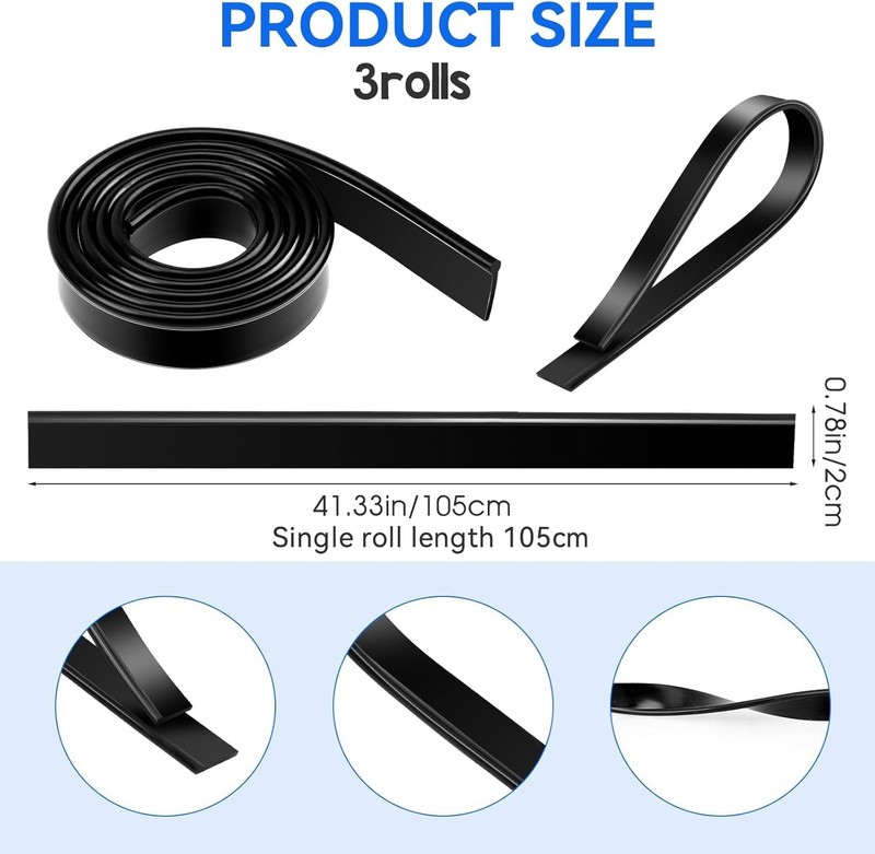 3 Rolls Squeegee Replacement Rubber Blades 41 Inch Silicone Black Blade for gallery