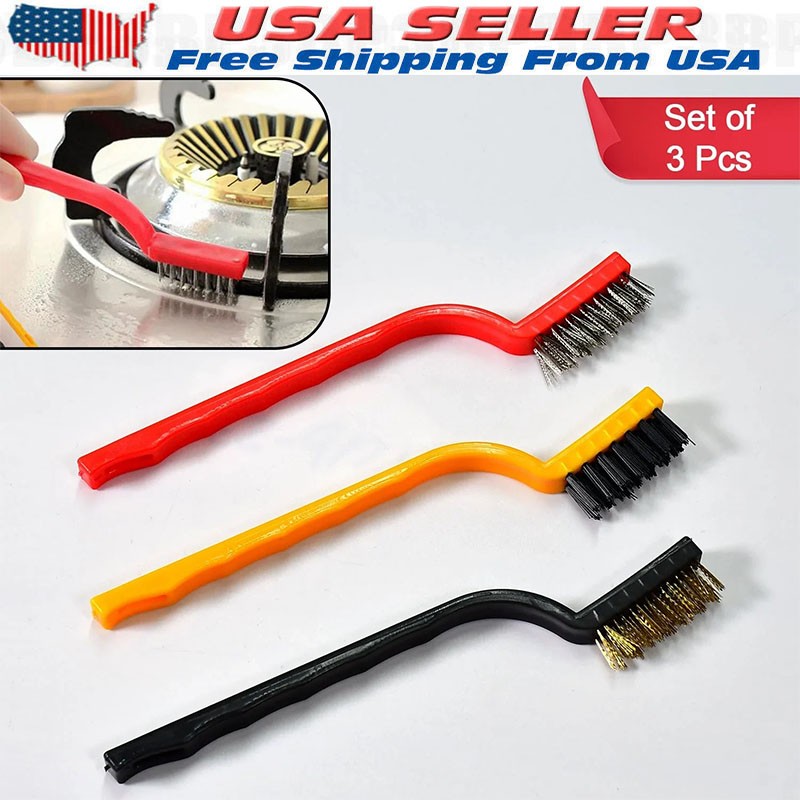 3Pcs Mini Wire Brush Brass Stainless Steel Nylon for Cleaning and Rust Removing gallery