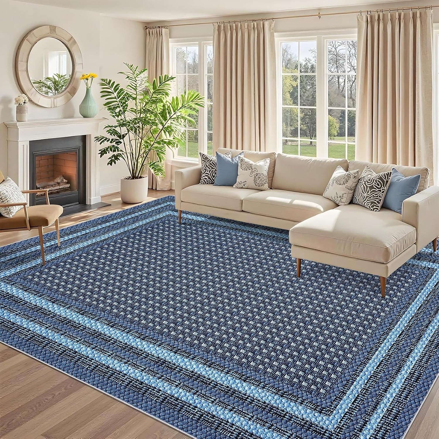 Modern 8x10 Washable Area Rug - Soft Non-Slip Braided Carpet for Home gallery