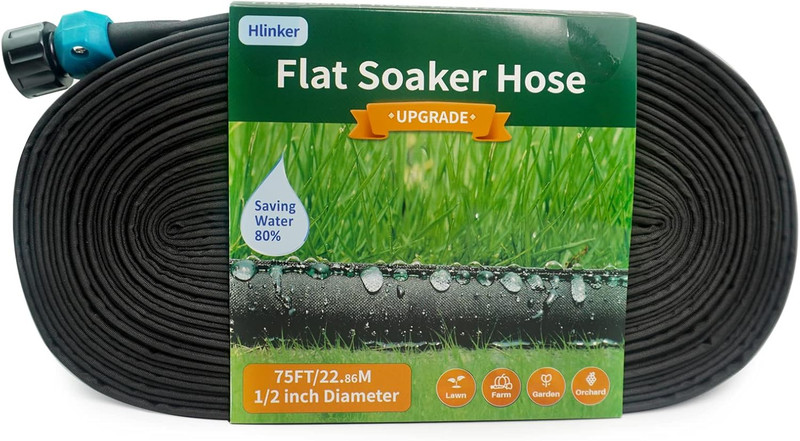 Hlinker Flat Soaker Hose 75 FT for Garden Beds, 75Ft 1/2" Linkable Consistent Dr gallery