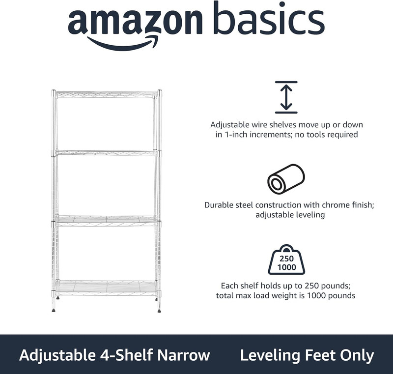 4-Shelf Adjustable Storage Shelving Unit for Garage, Steel Wire Rack, 200 Pound gallery