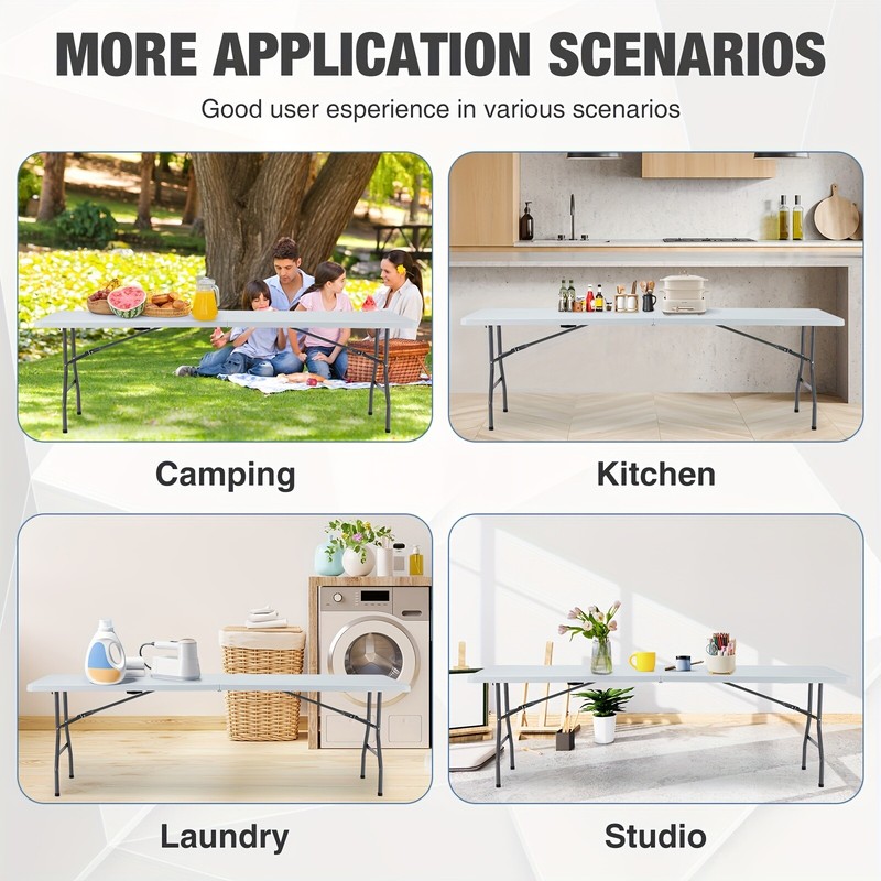 8/6/4 Heavy-Duty Folding Table. Portable 300lbs cap Foldable for home/party gallery